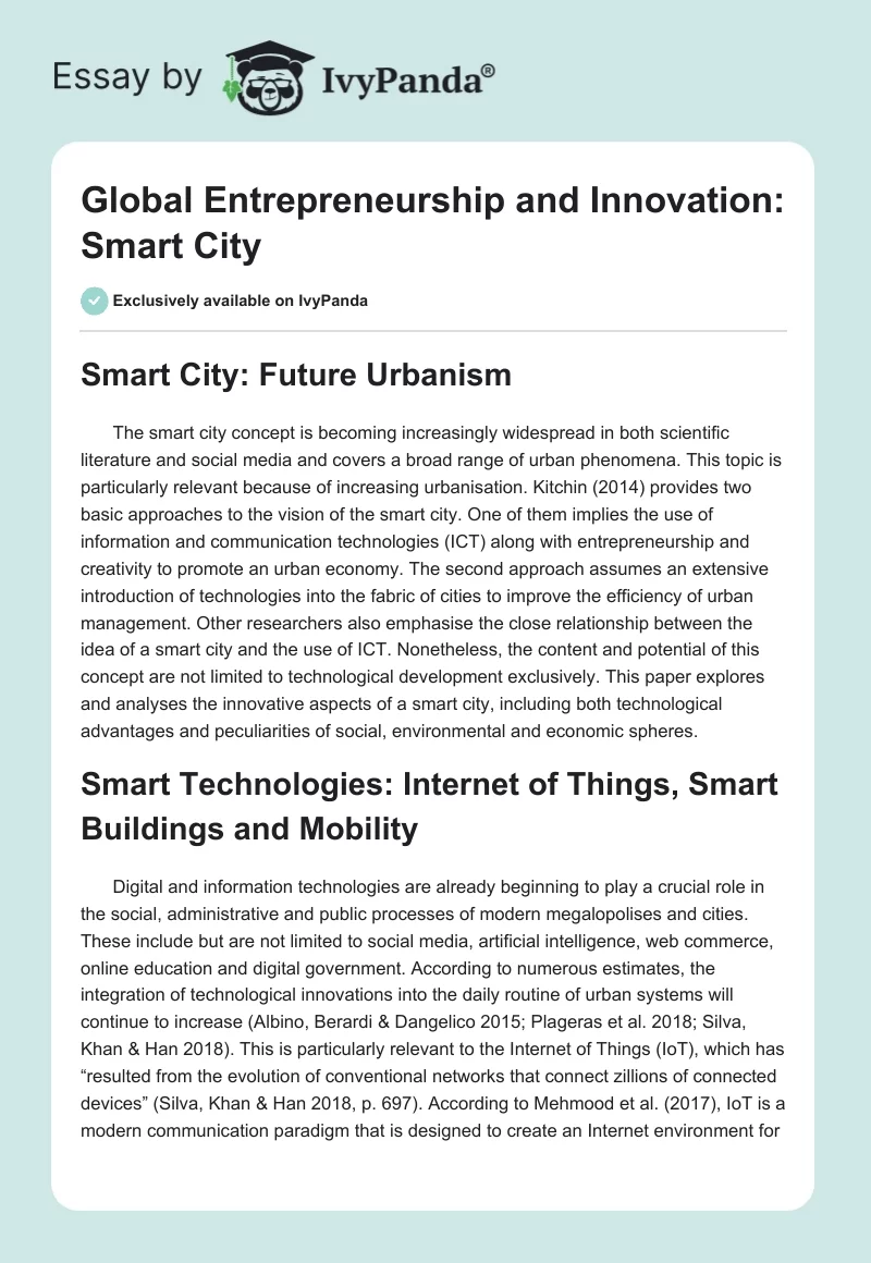 Global Entrepreneurship and Innovation: Smart City. Page 1