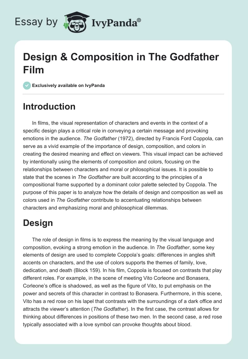Design & Composition in "The Godfather" Film. Page 1