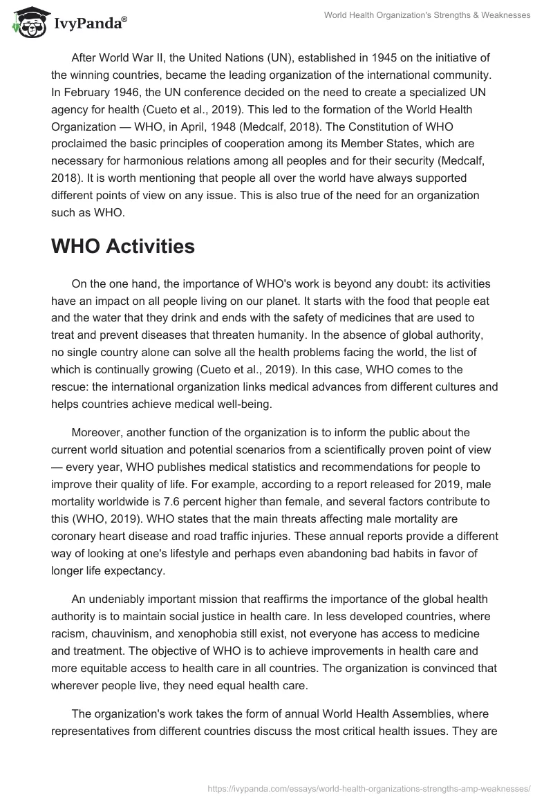World Health Organization's Strengths & Weaknesses. Page 2