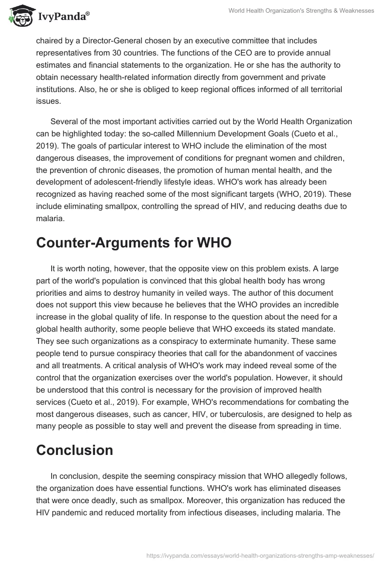 World Health Organization's Strengths & Weaknesses. Page 3