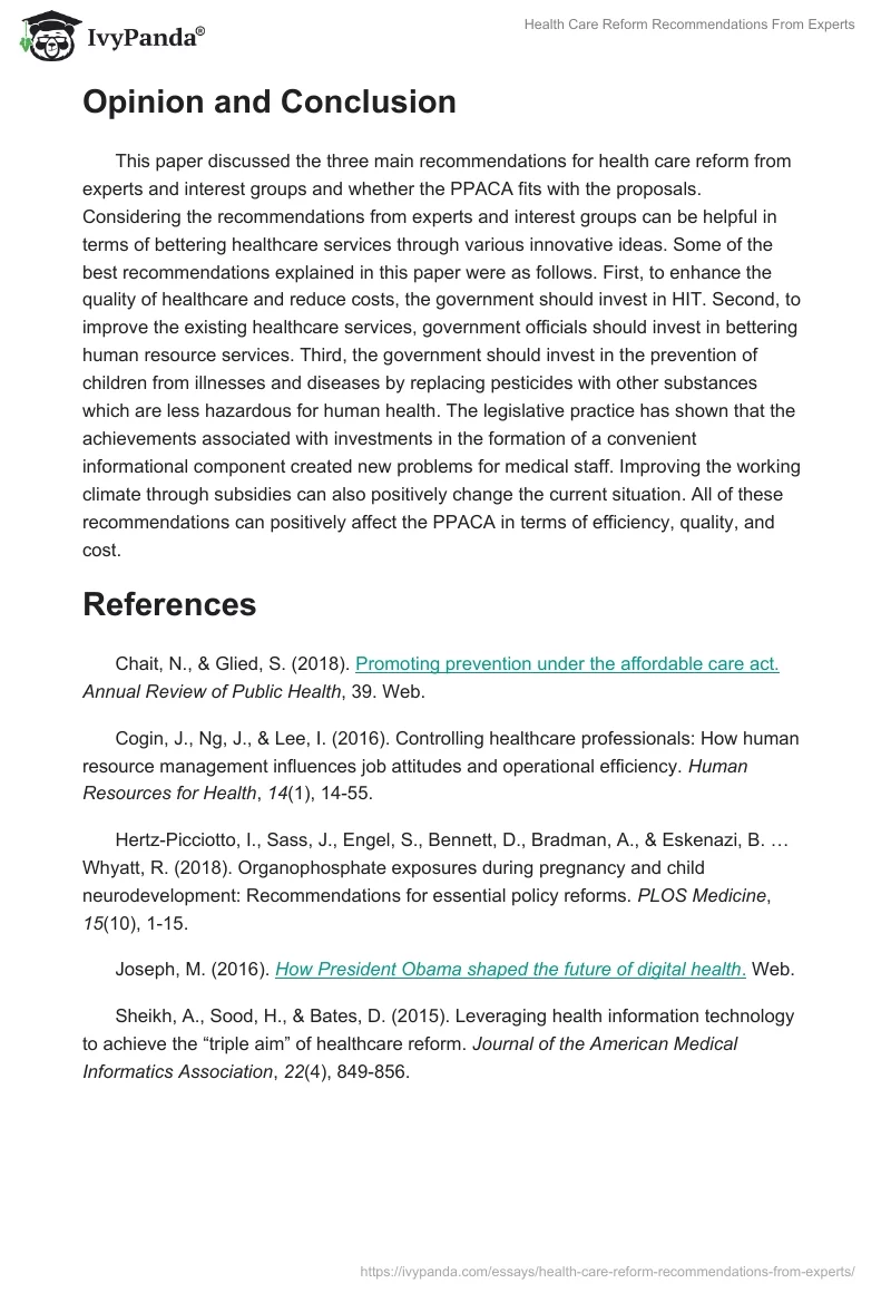 Health Care Reform Recommendations From Experts. Page 3