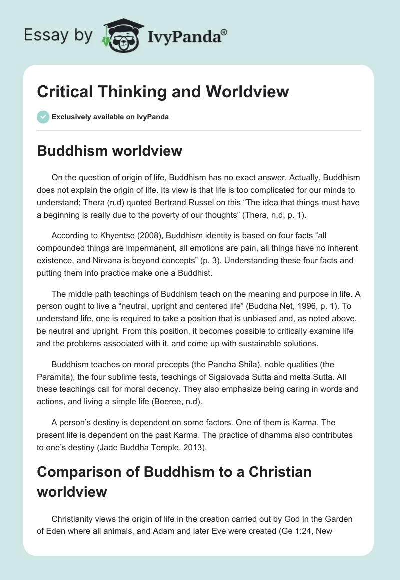 Critical Thinking and Worldview. Page 1