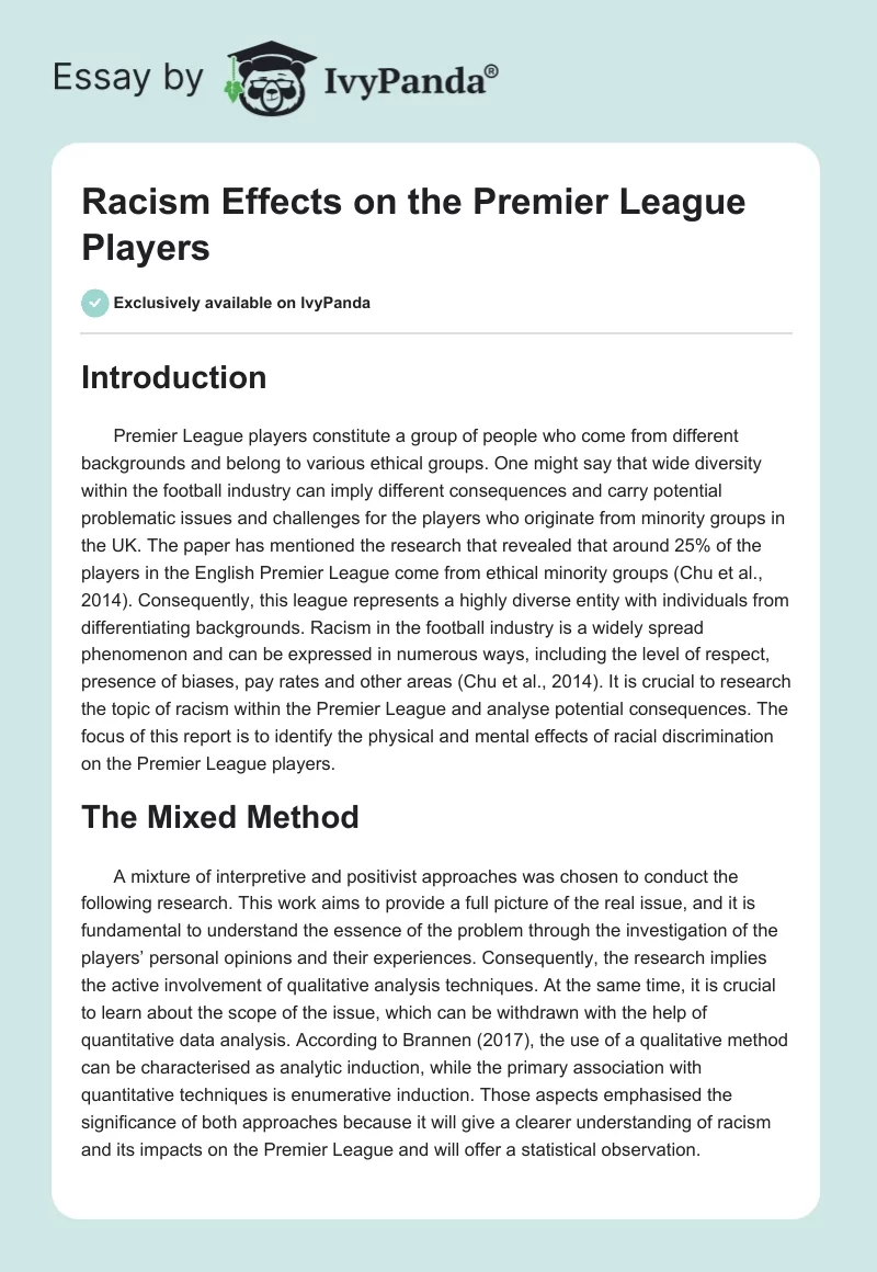 Racism Effects on the Premier League Players. Page 1
