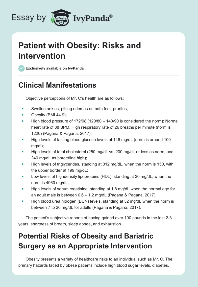 Patient With Obesity: Risks and Intervention. Page 1