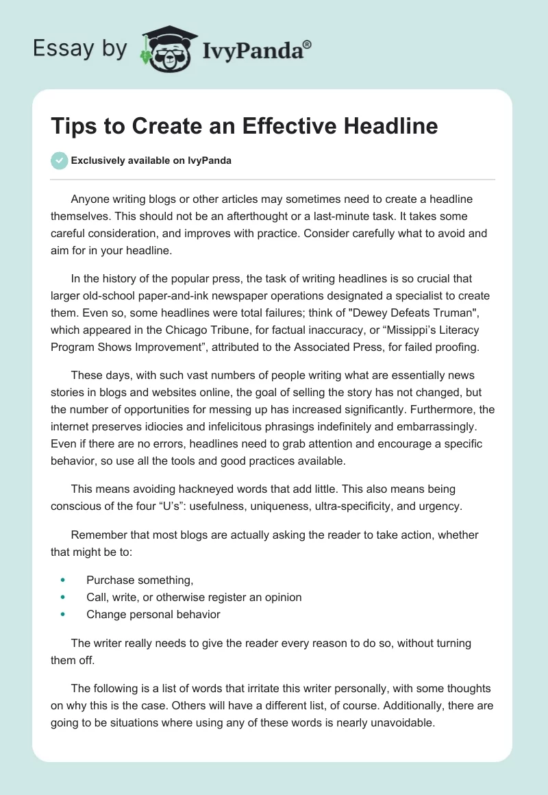 Tips to Create an Effective Headline. Page 1