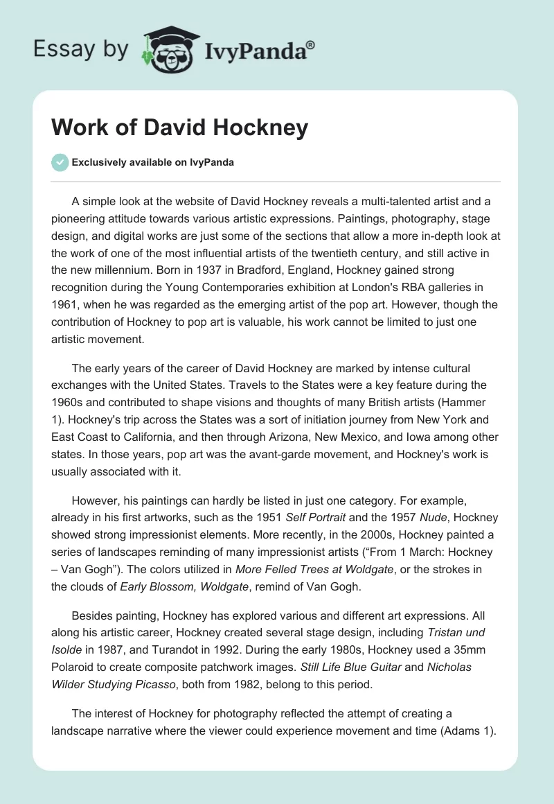 Work of David Hockney. Page 1