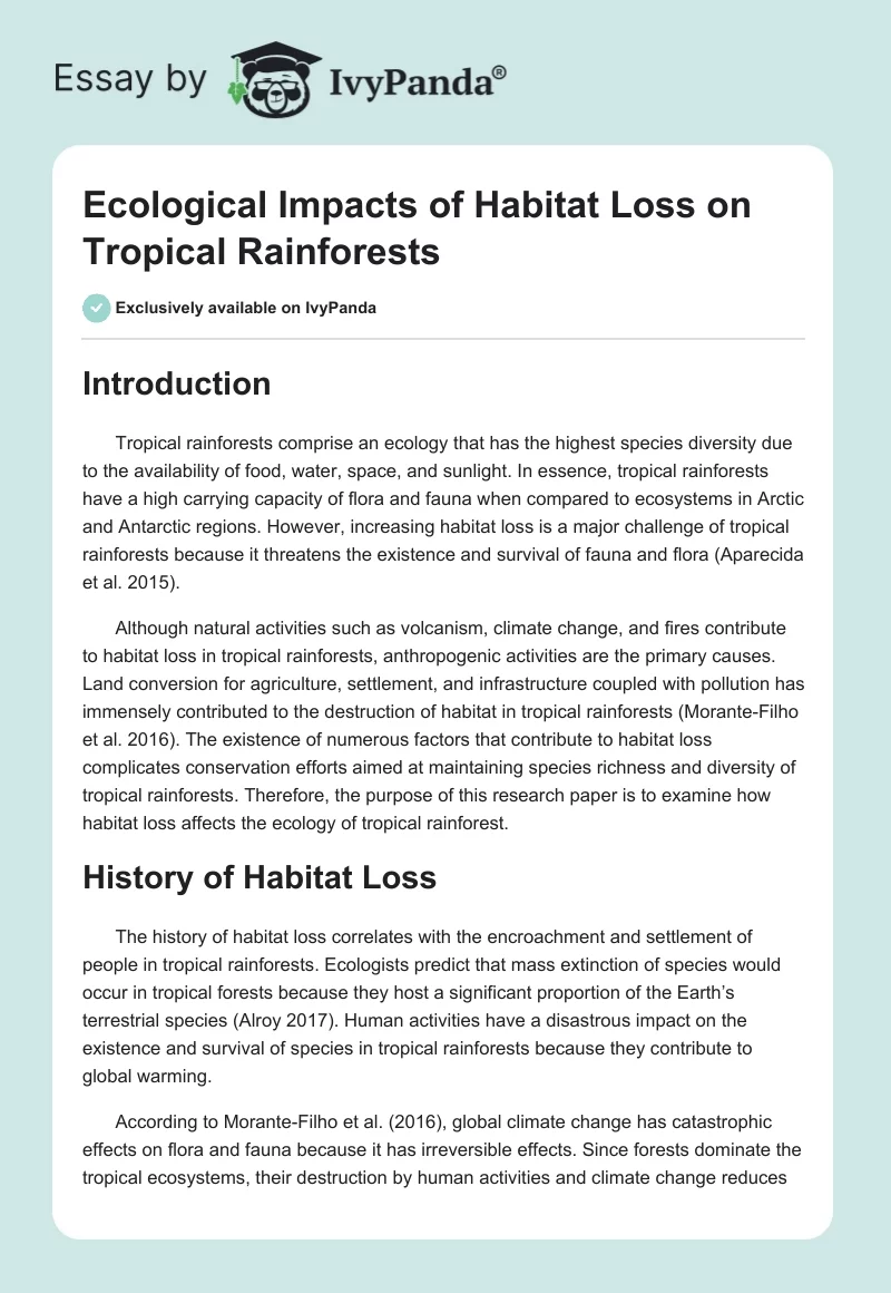 Ecological Impacts of Habitat Loss on Tropical Rainforests. Page 1