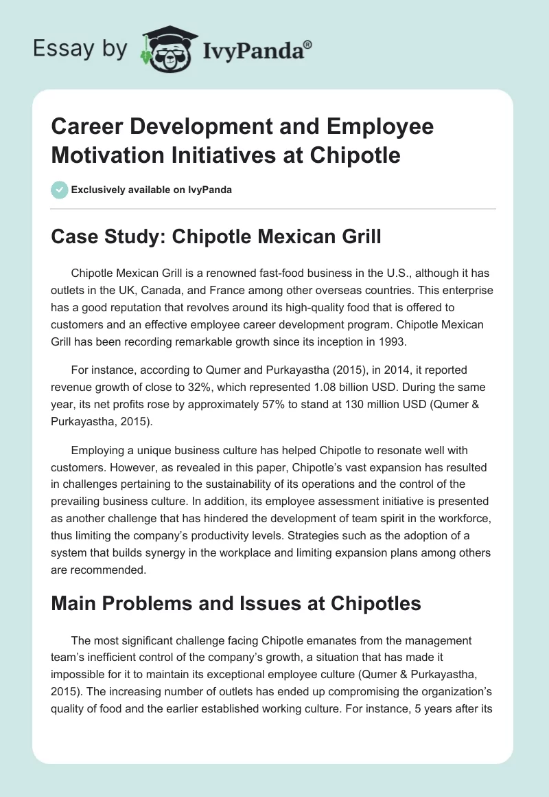 Career Development and Employee Motivation Initiatives at Chipotle. Page 1