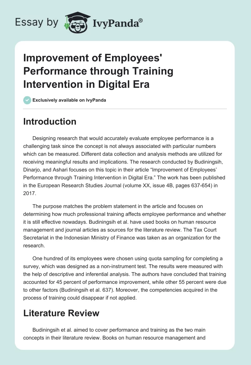 Improvement of Employees' Performance through Training Intervention in Digital Era. Page 1