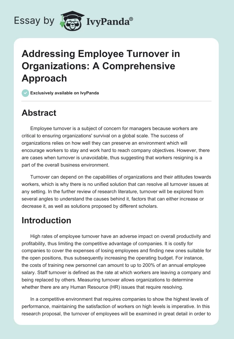 Addressing Employee Turnover in Organizations: A Comprehensive Approach. Page 1