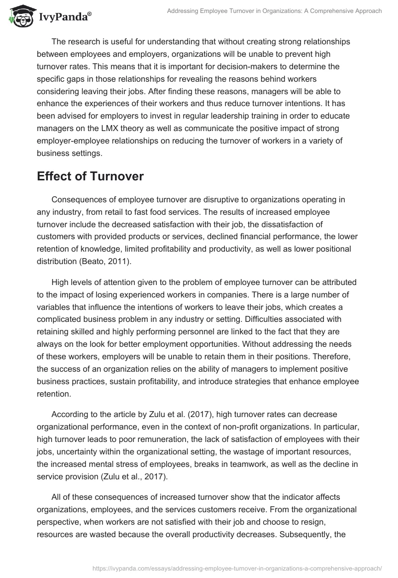 Addressing Employee Turnover in Organizations: A Comprehensive Approach. Page 5