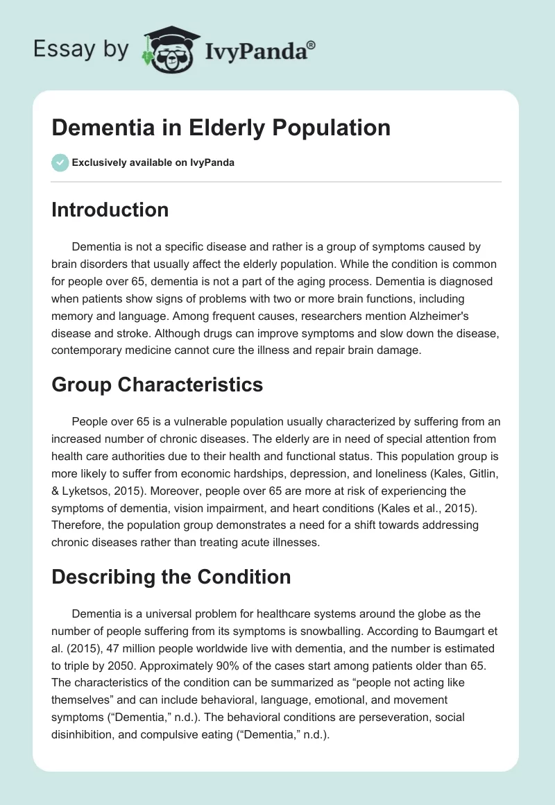 Dementia in Elderly Population. Page 1