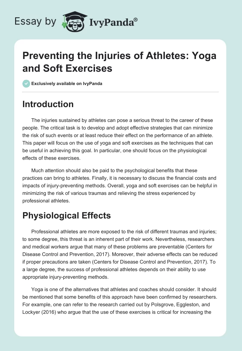 Preventing the Injuries of Athletes: Yoga and Soft Exercises. Page 1