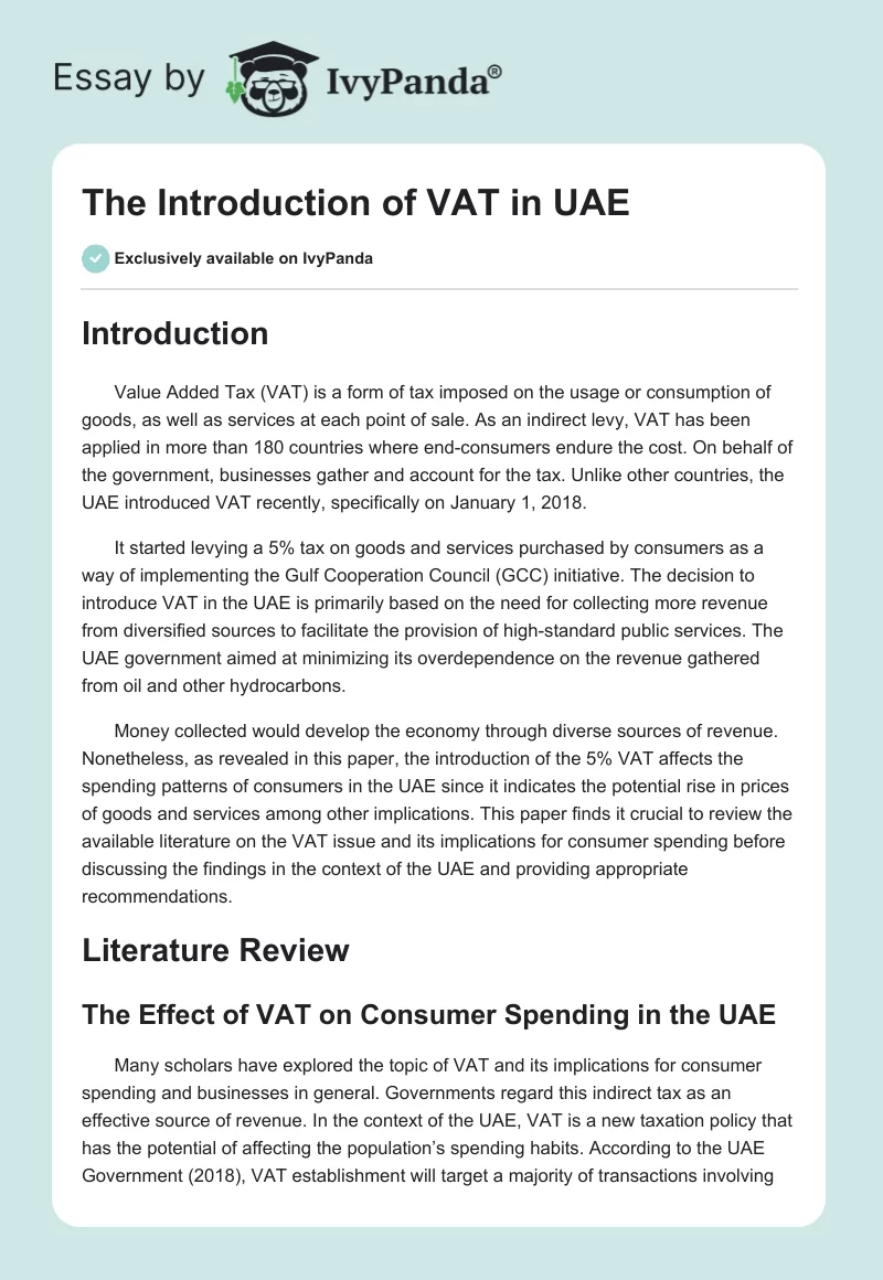 The Introduction of VAT in UAE. Page 1