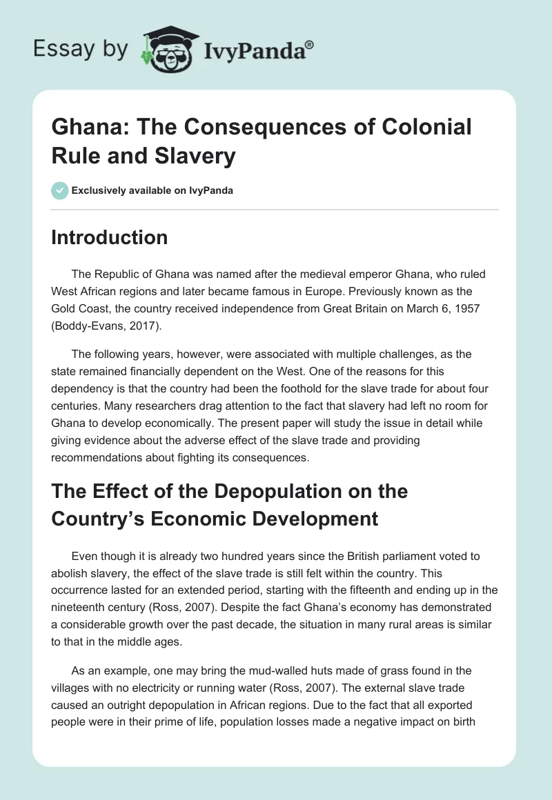 Ghana: The Consequences of Colonial Rule and Slavery. Page 1