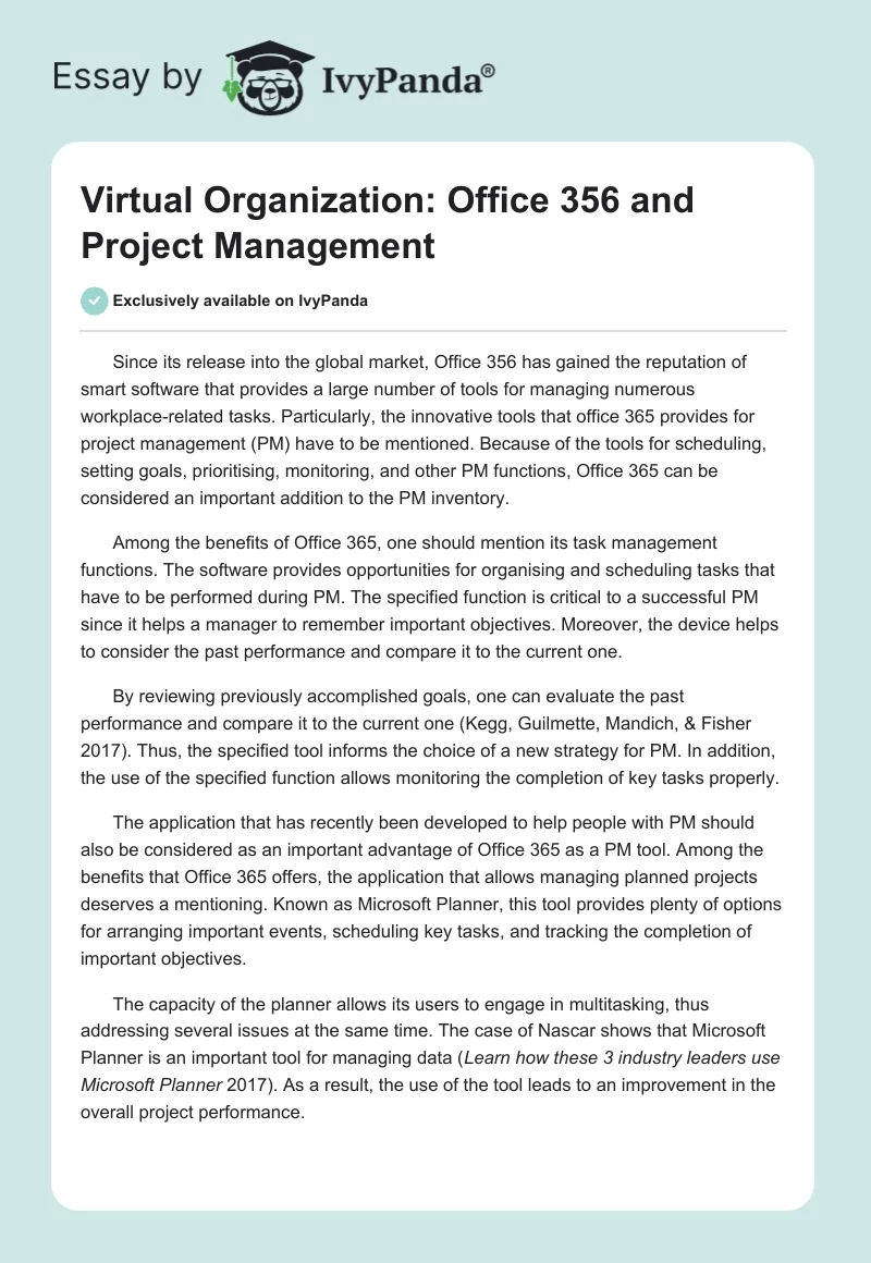 Virtual Organization: Office 356 and Project Management. Page 1