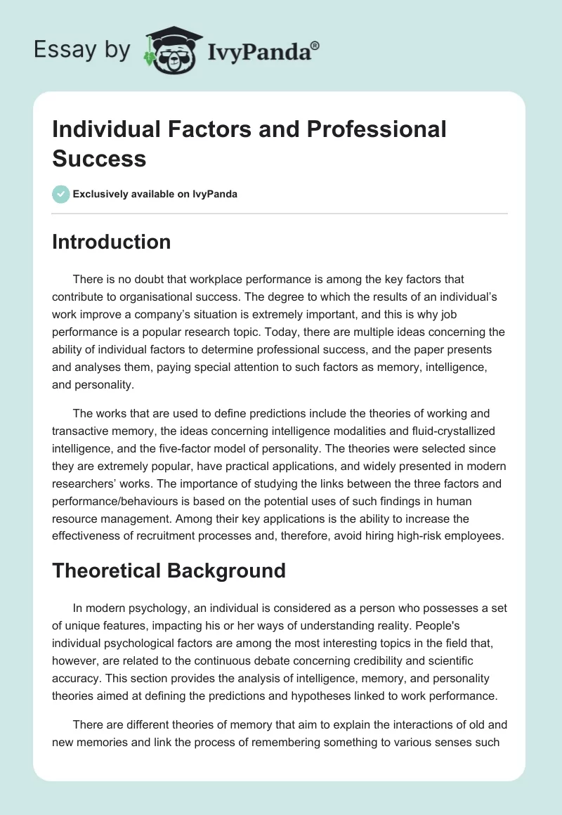 Individual Factors and Professional Success. Page 1