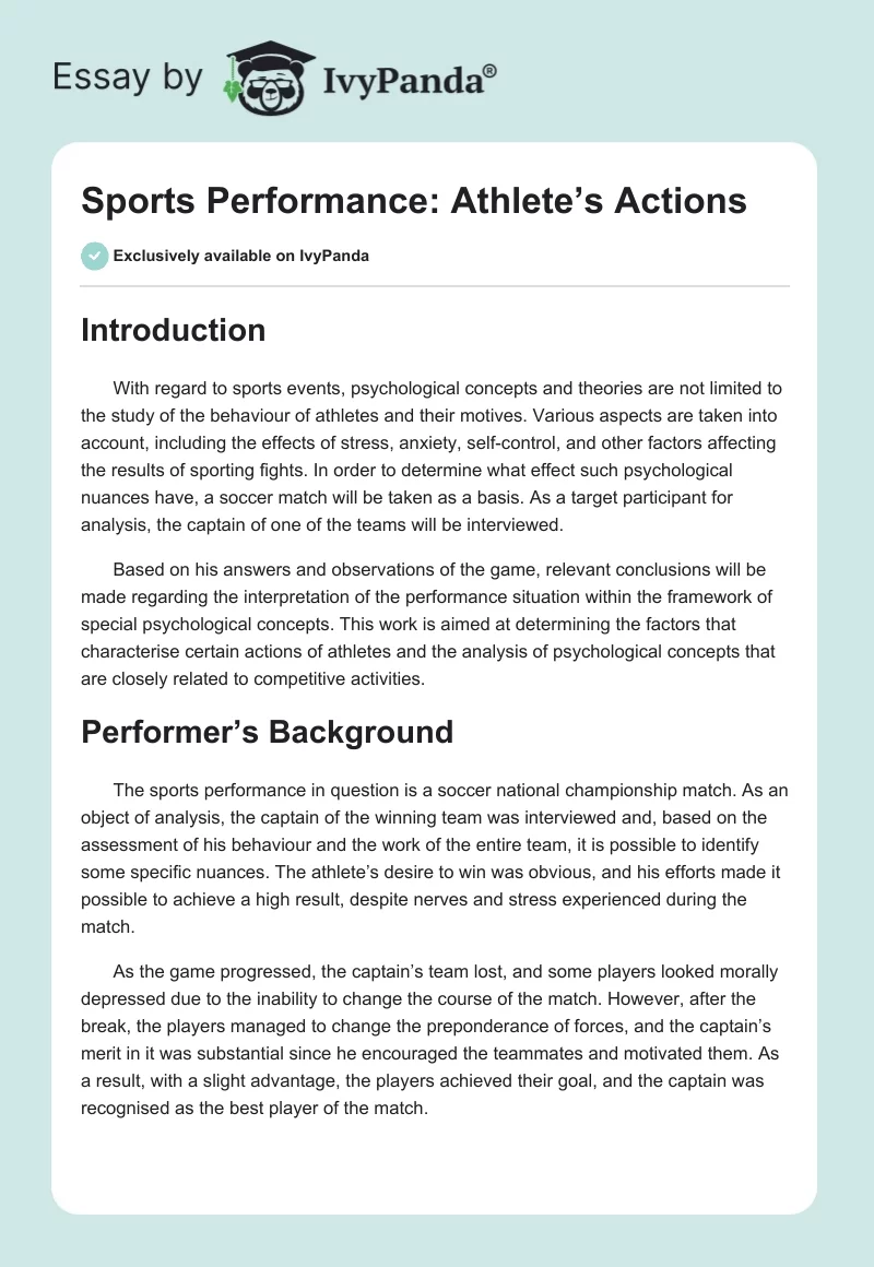 Sports Performance: Athlete’s Actions. Page 1