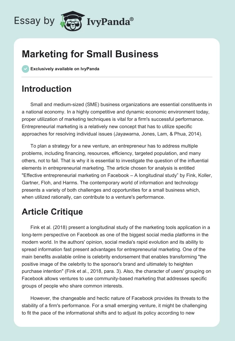 Marketing for Small Business. Page 1