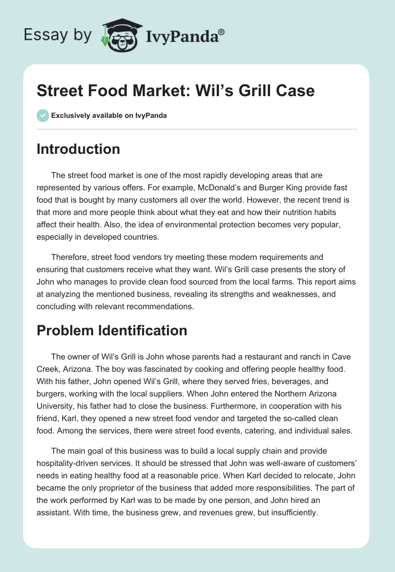 Street Food Market: Wil’s Grill Case. Page 1