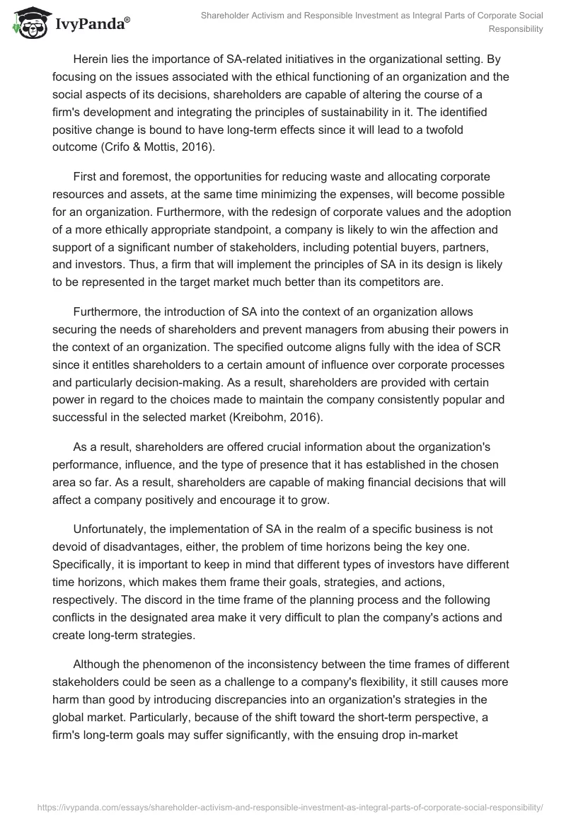 Shareholder Activism and Responsible Investment as Integral Parts of Corporate Social Responsibility. Page 3