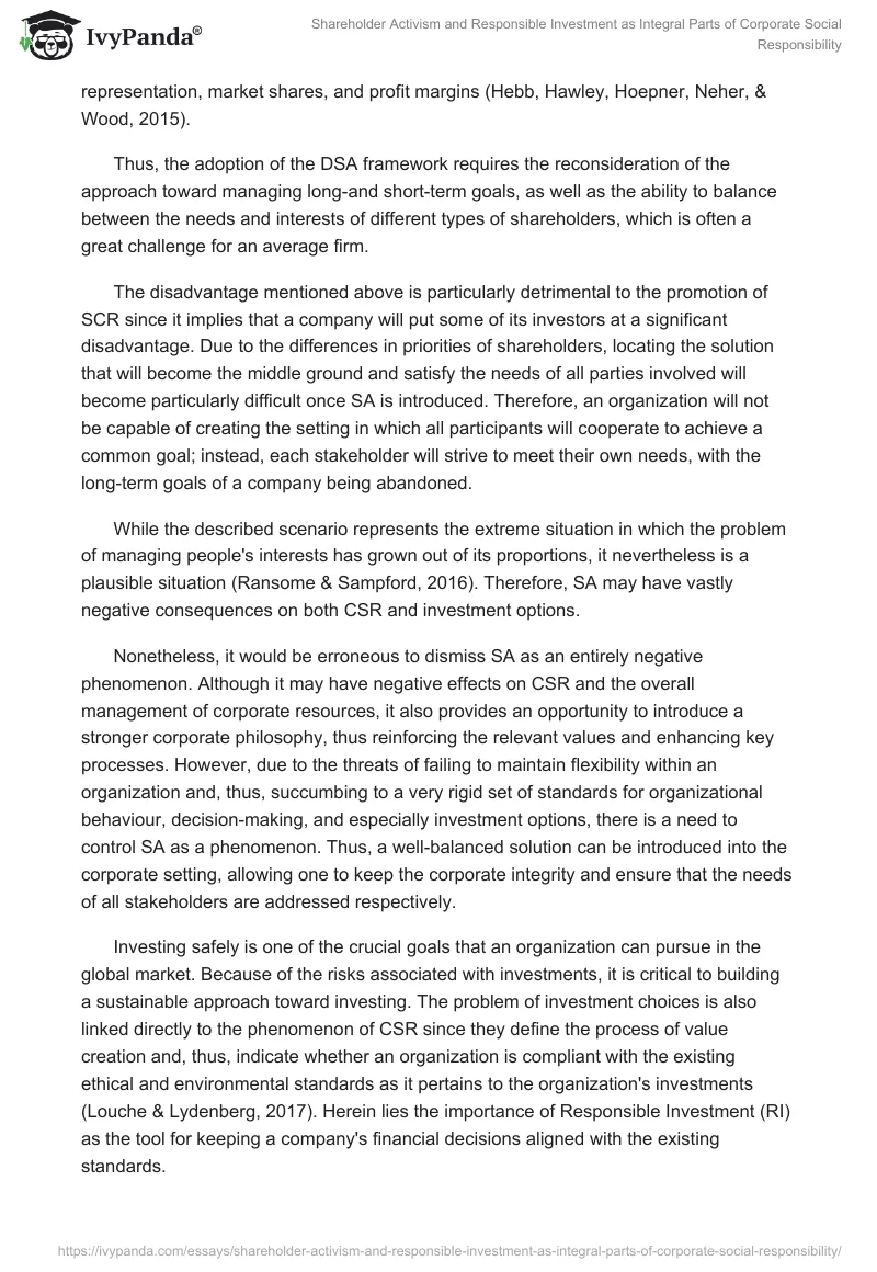 Shareholder Activism and Responsible Investment as Integral Parts of Corporate Social Responsibility. Page 4