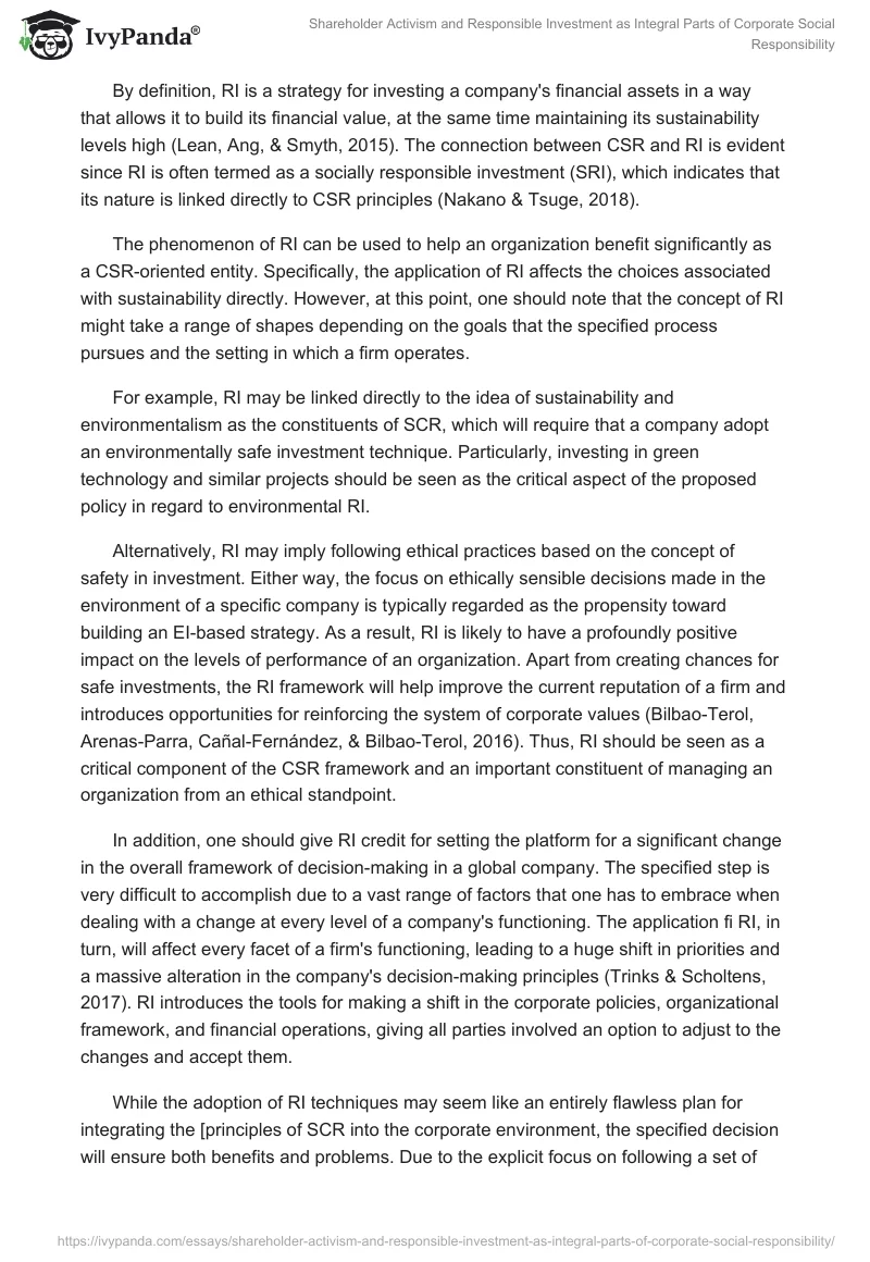 Shareholder Activism and Responsible Investment as Integral Parts of Corporate Social Responsibility. Page 5