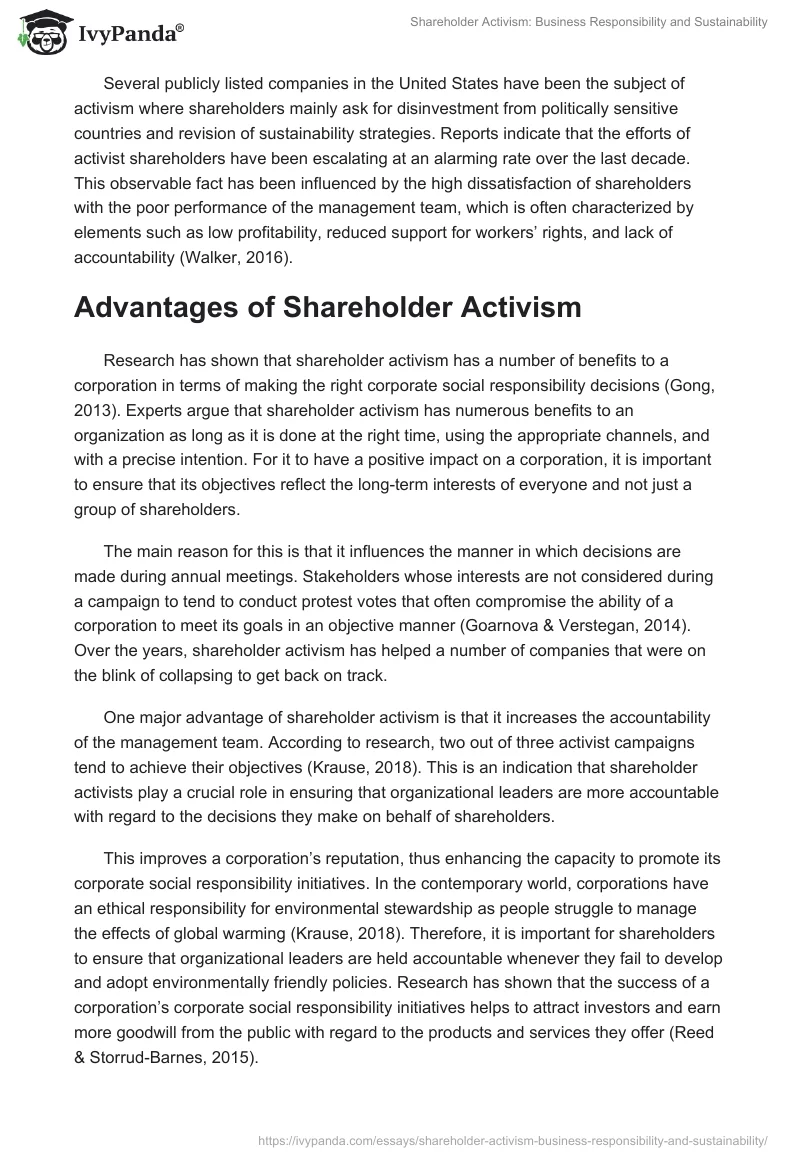 Shareholder Activism: Business Responsibility and Sustainability. Page 2