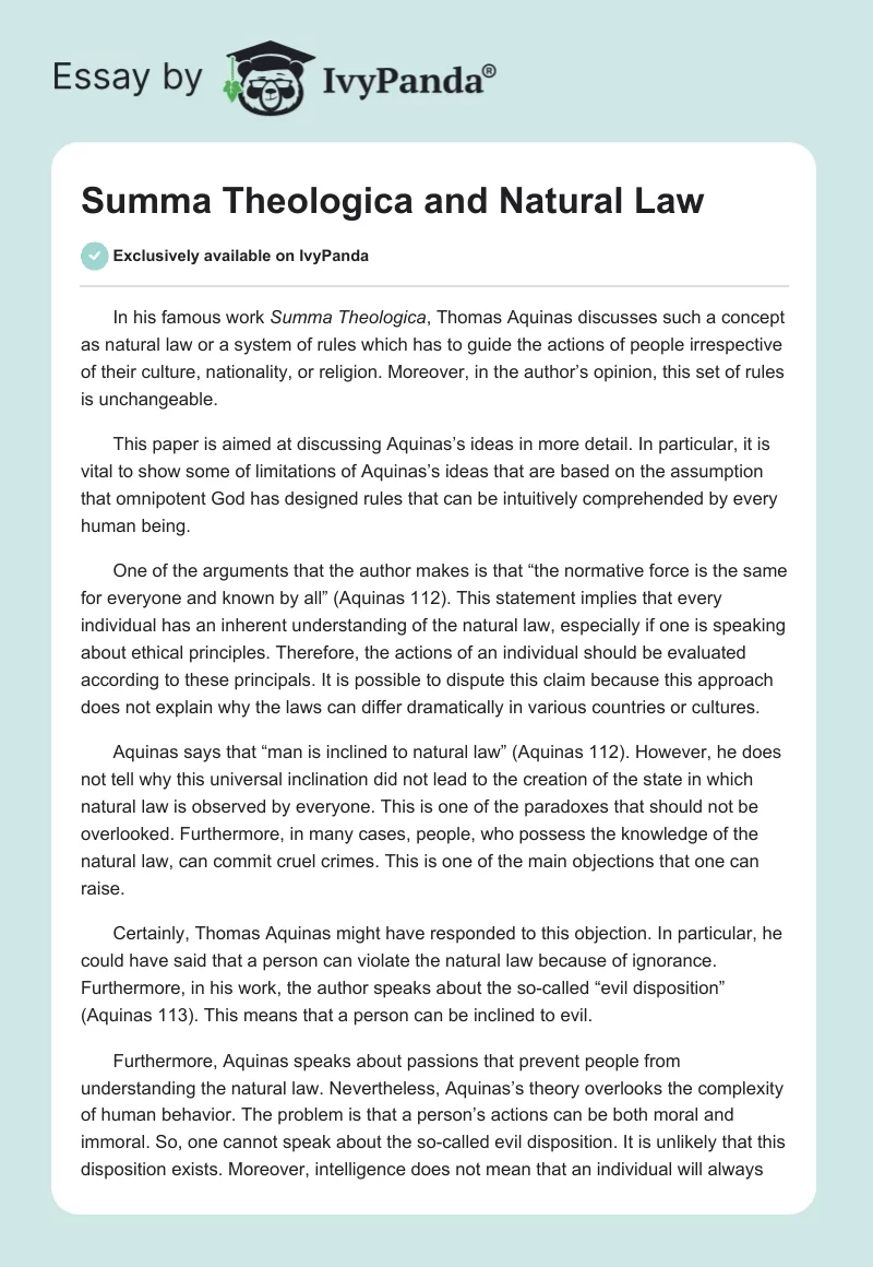 Summa Theologica and Natural Law. Page 1