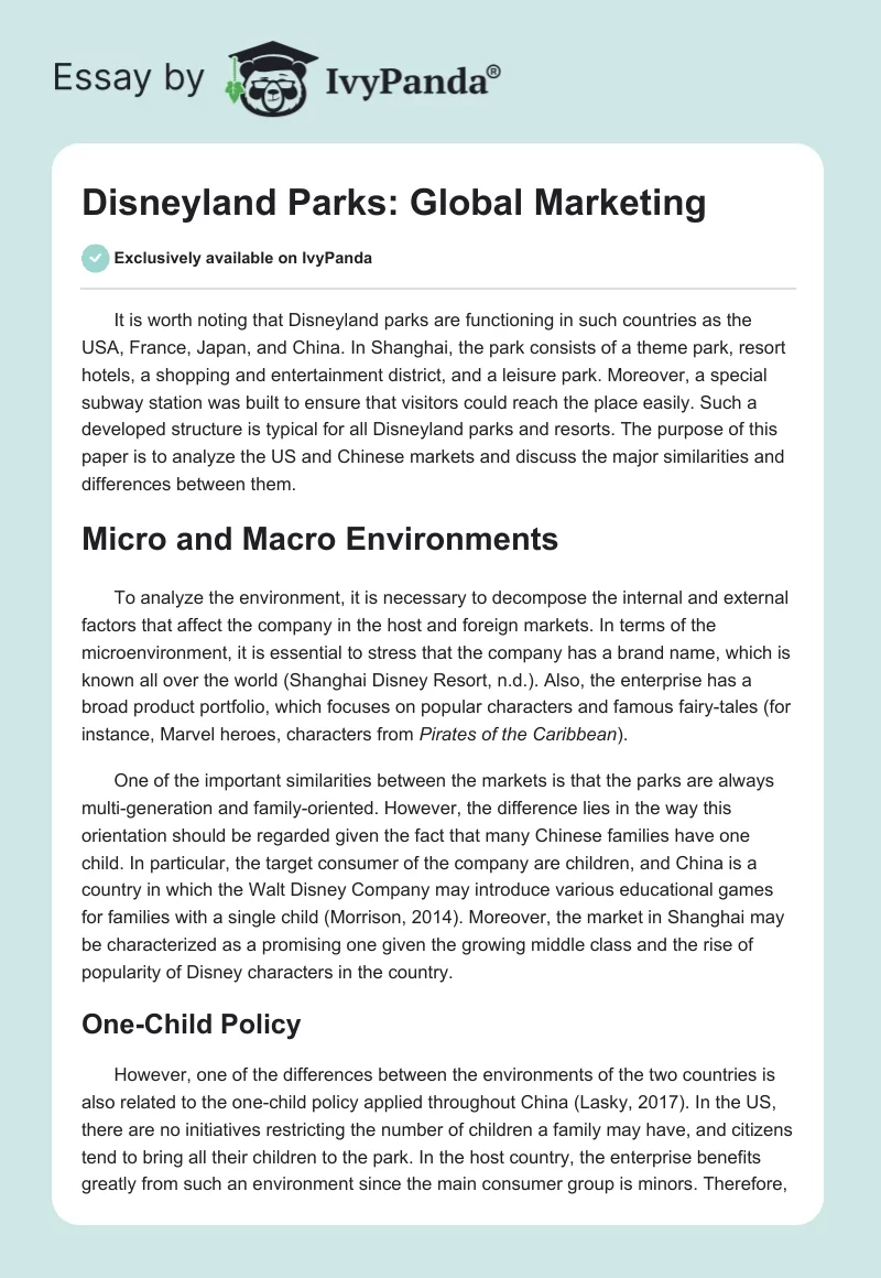 Disneyland Parks: Global Marketing. Page 1