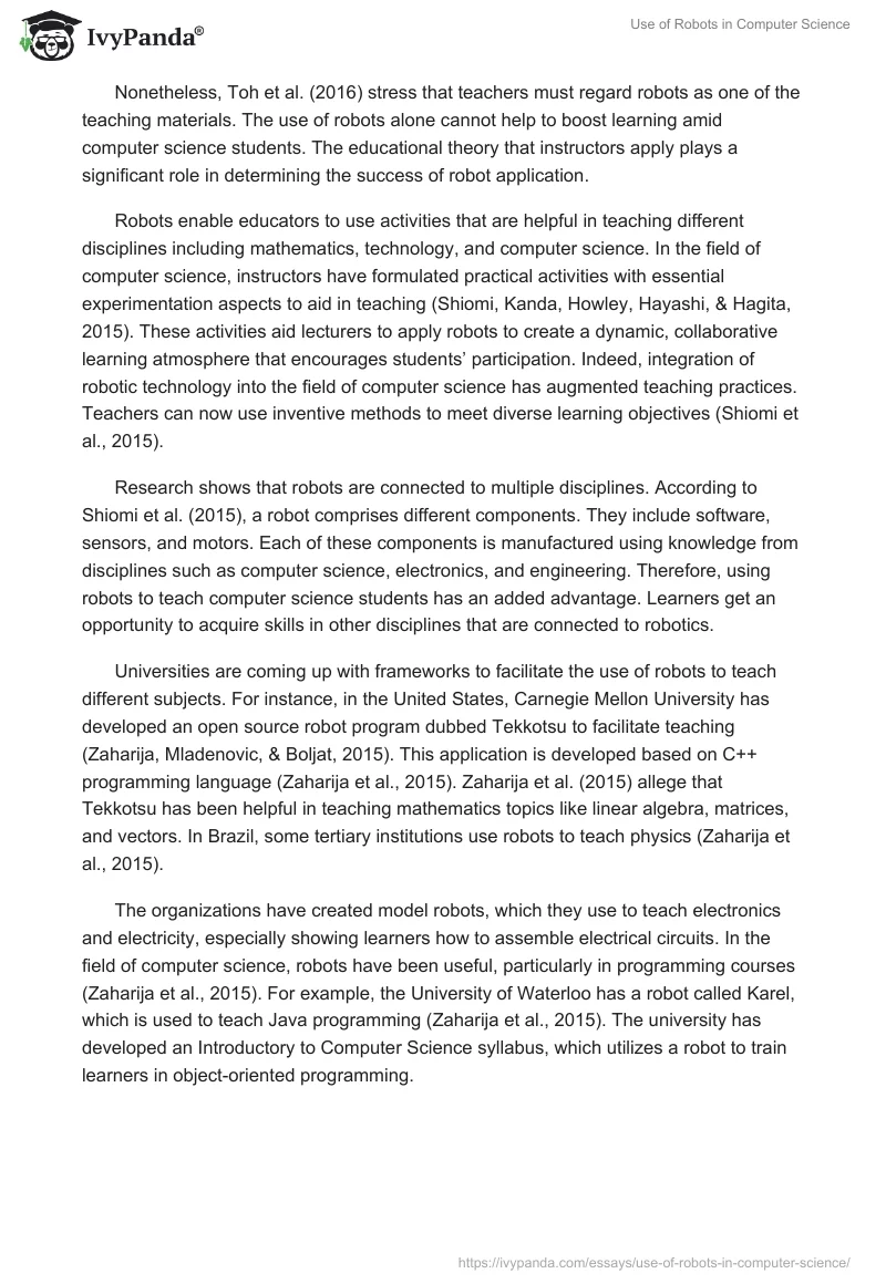 Use of Robots in Computer Science. Page 2
