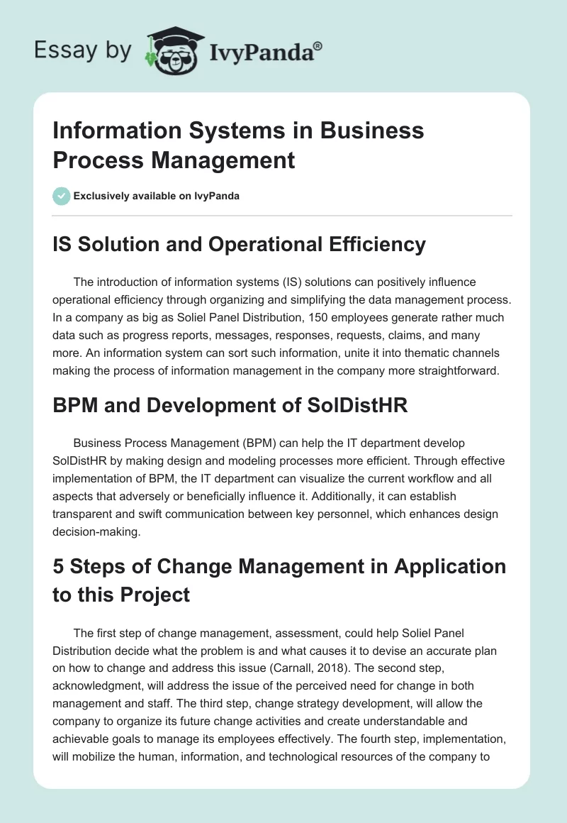 Information Systems in Business Process Management. Page 1