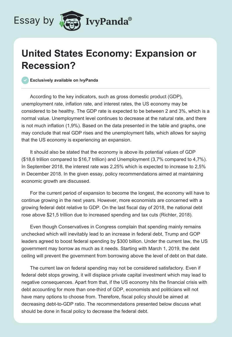 United States Economy: Expansion or Recession?. Page 1