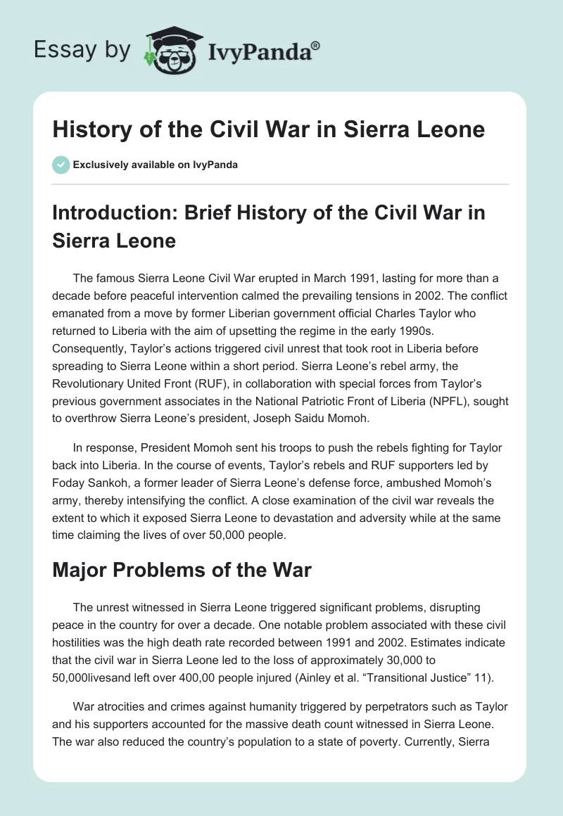 History of the Civil War in Sierra Leone. Page 1