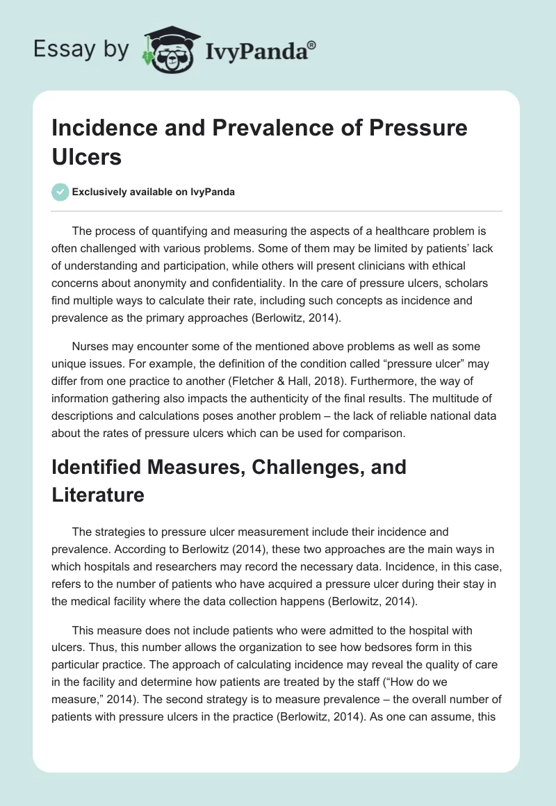 Incidence and Prevalence of Pressure Ulcers. Page 1