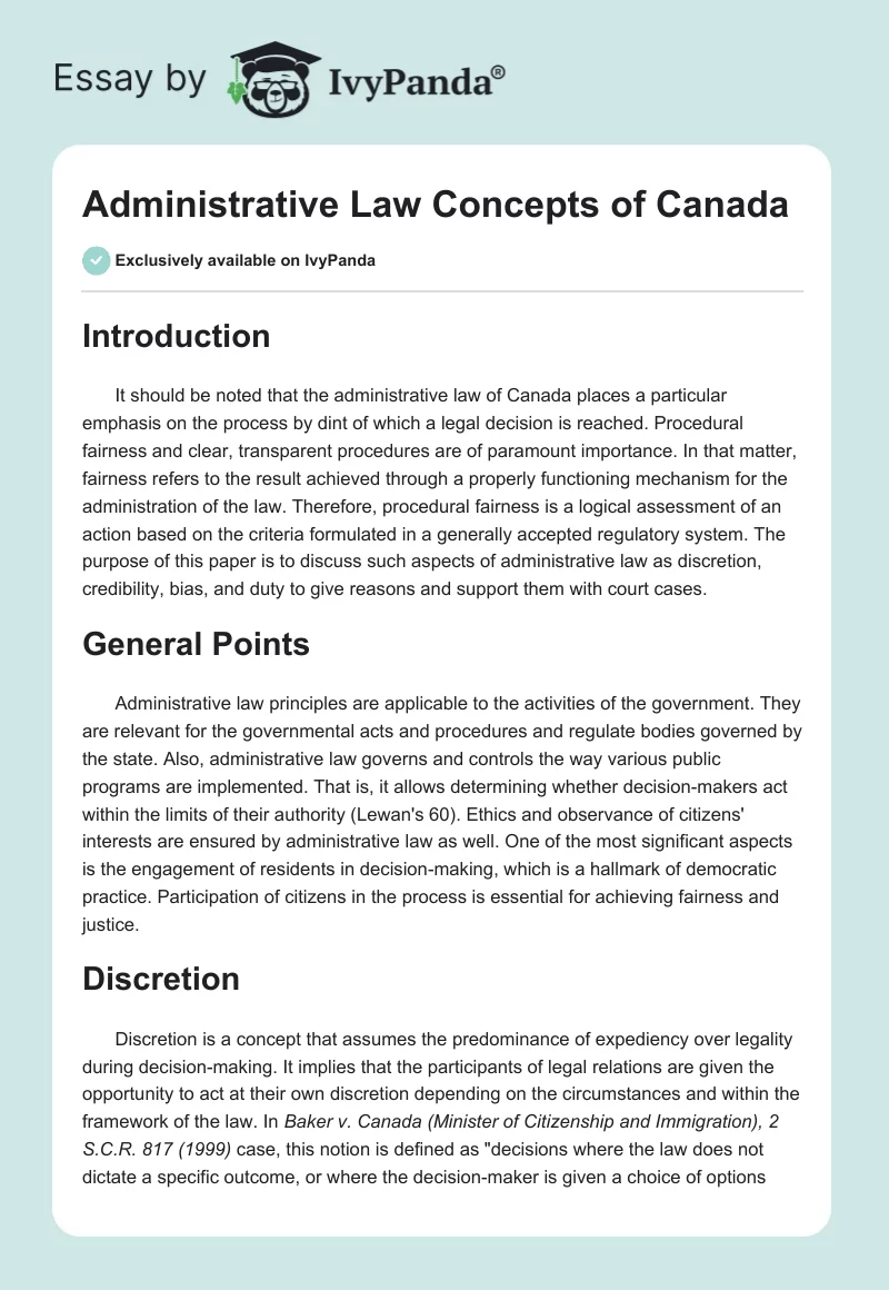 Administrative Law Concepts of Canada. Page 1