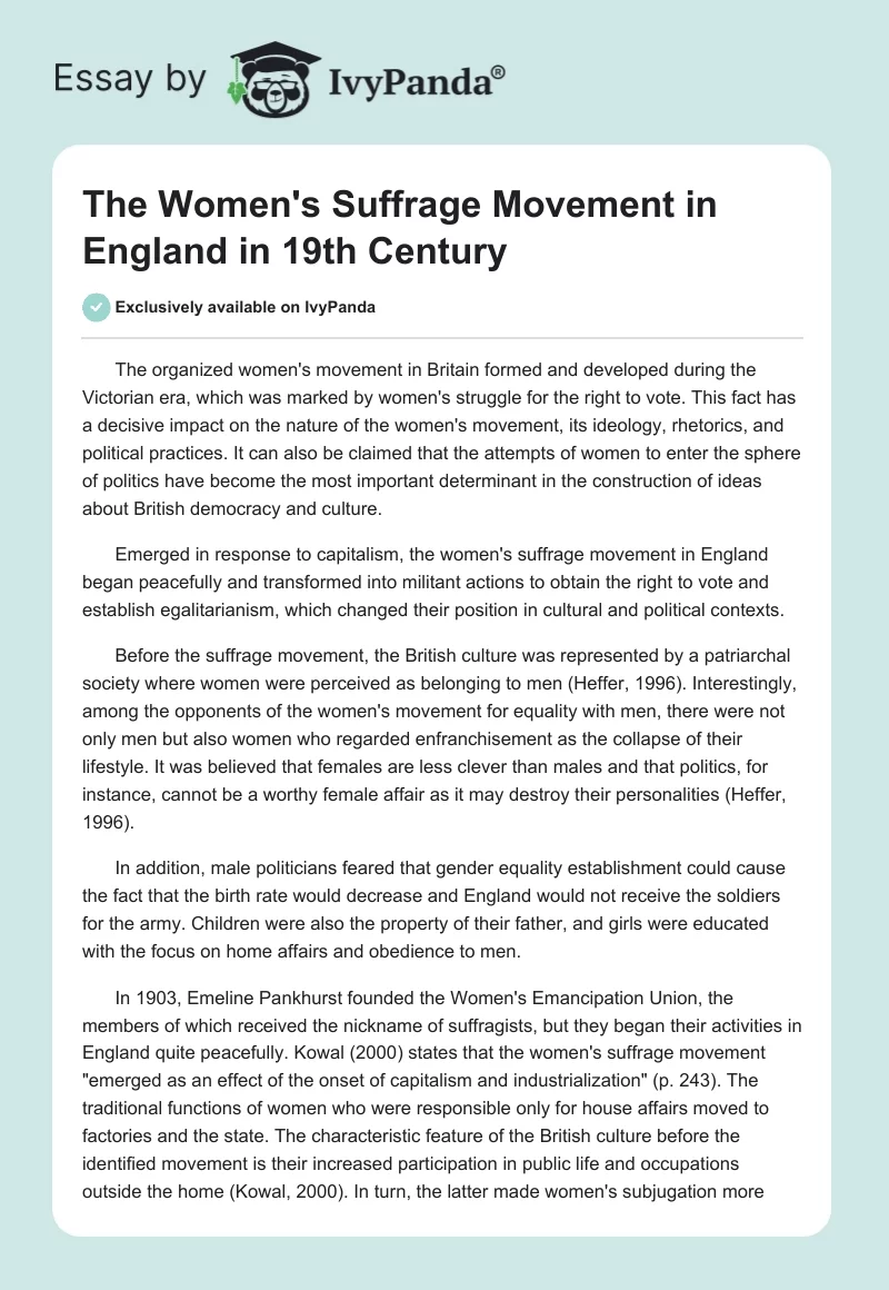 The Women's Suffrage Movement in England in 19th Century. Page 1