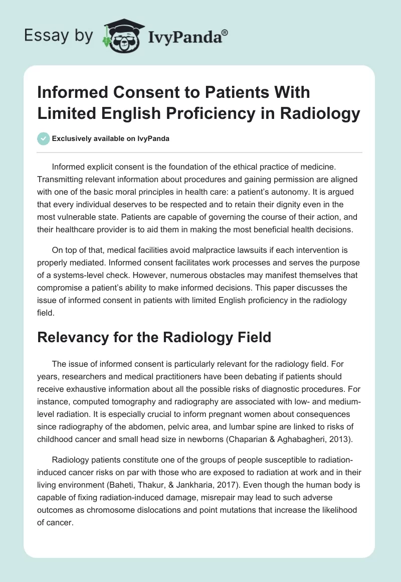 Informed Consent to Patients With Limited English Proficiency in Radiology. Page 1