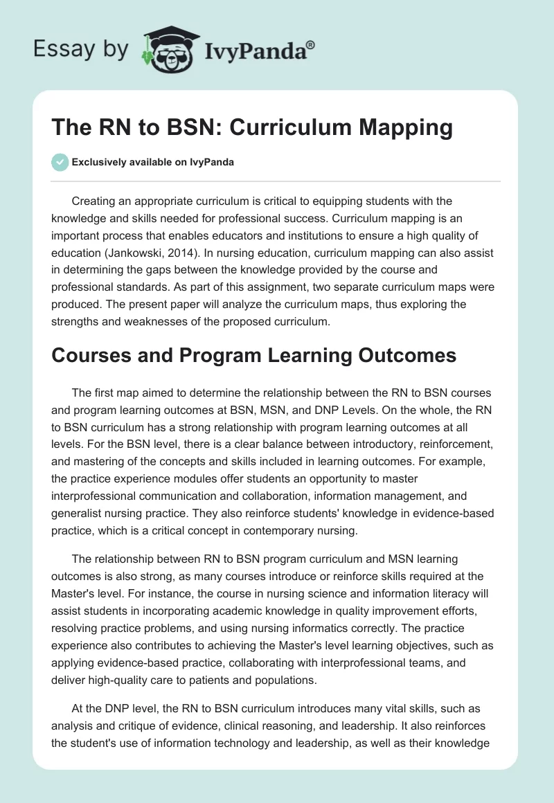 The RN to BSN: Curriculum Mapping. Page 1