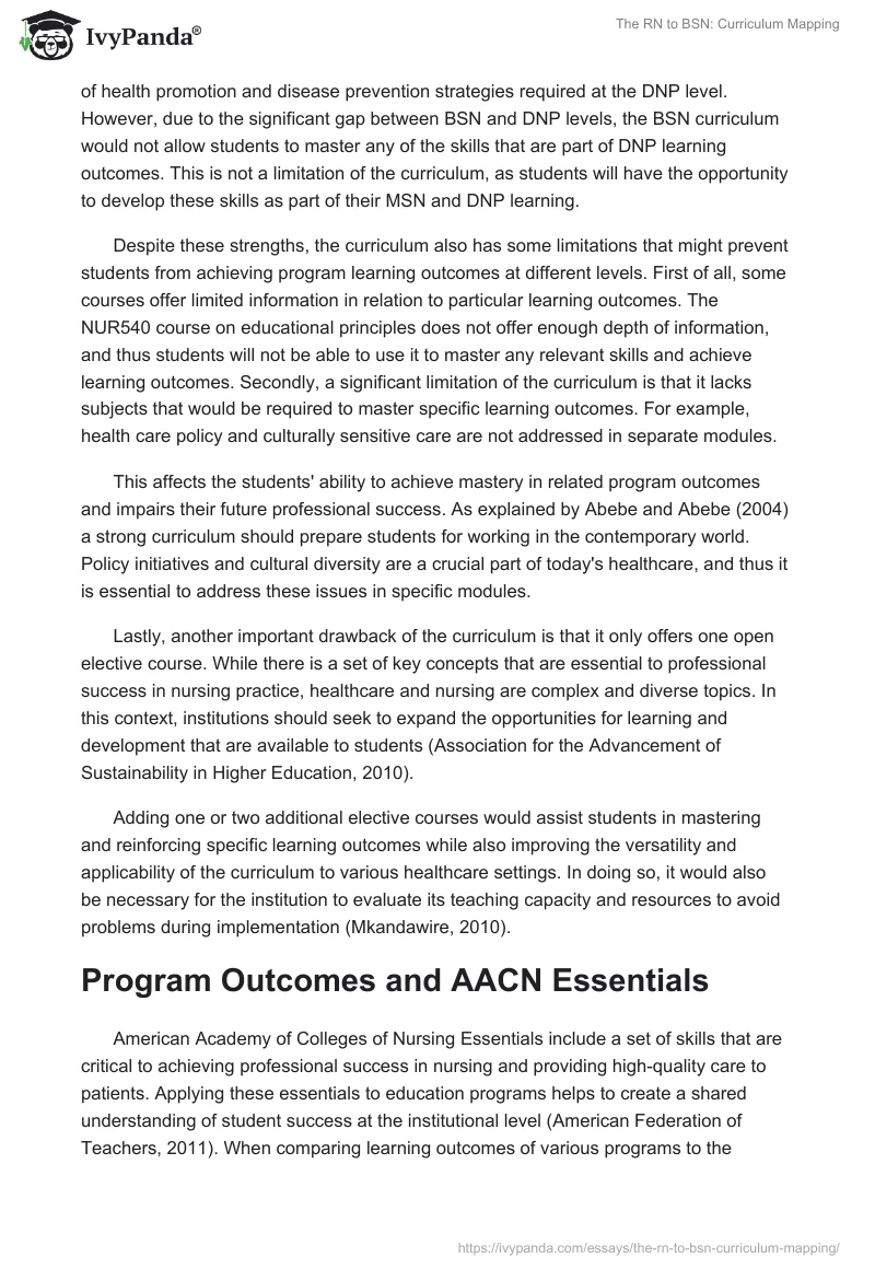 The RN to BSN: Curriculum Mapping. Page 2