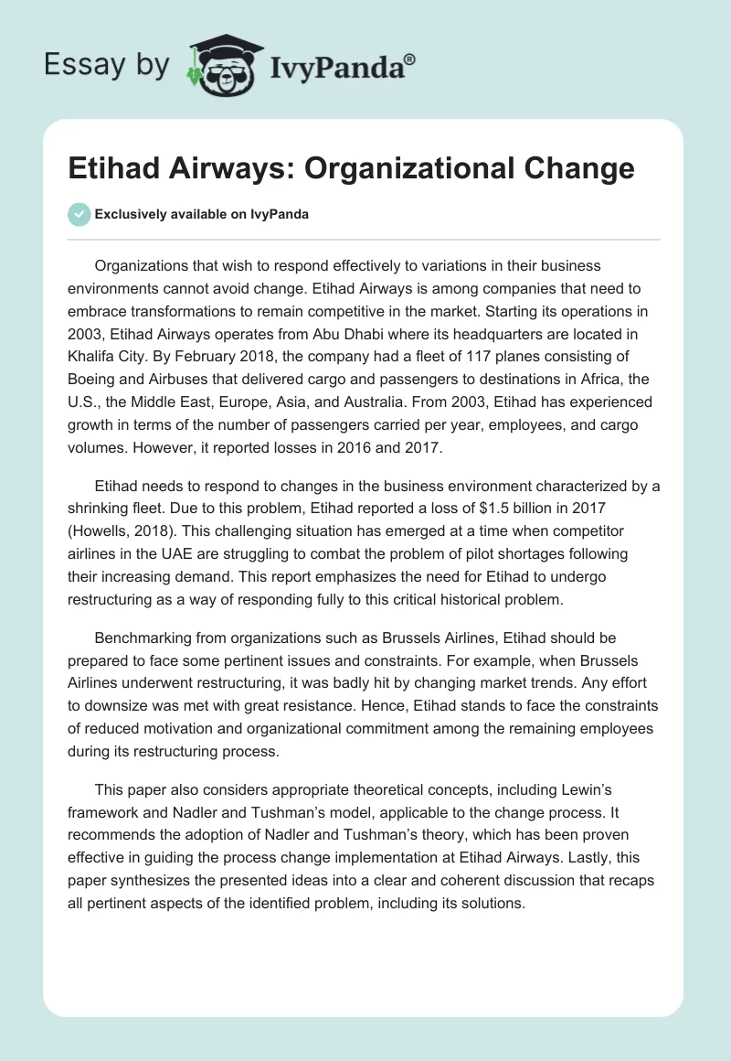 Etihad Airways: Organizational Change. Page 1