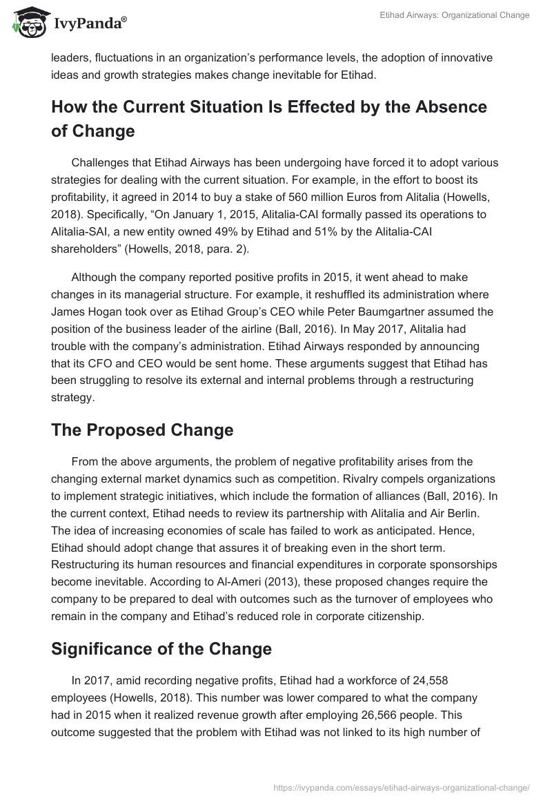 Etihad Airways: Organizational Change. Page 3