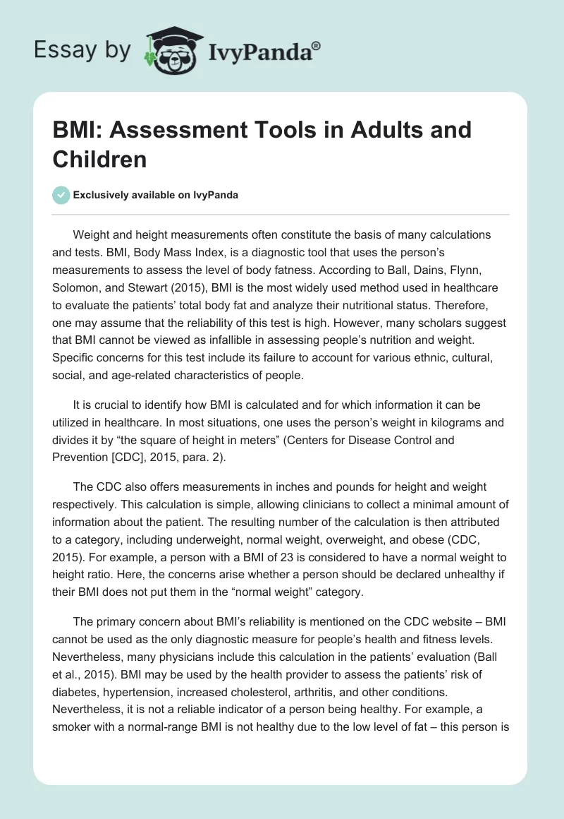 BMI: Assessment Tools in Adults and Children. Page 1