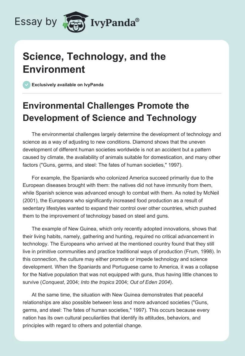 Science, Technology, and the Environment. Page 1