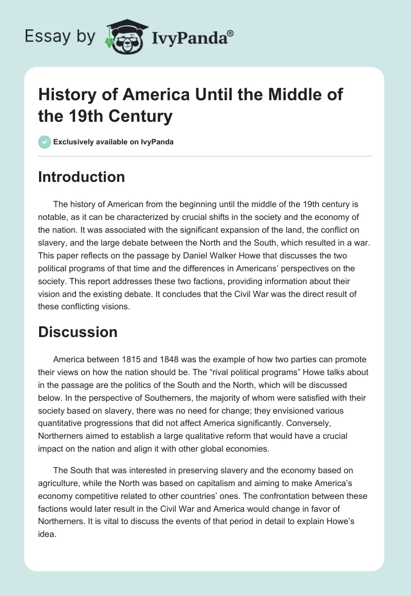 History of America Until the Middle of the 19th Century. Page 1