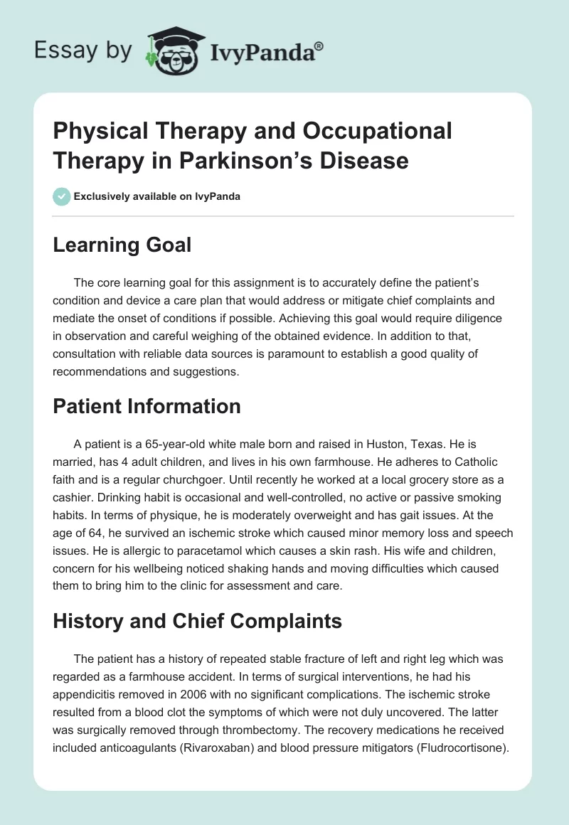 Physical Therapy and Occupational Therapy in Parkinson’s Disease. Page 1
