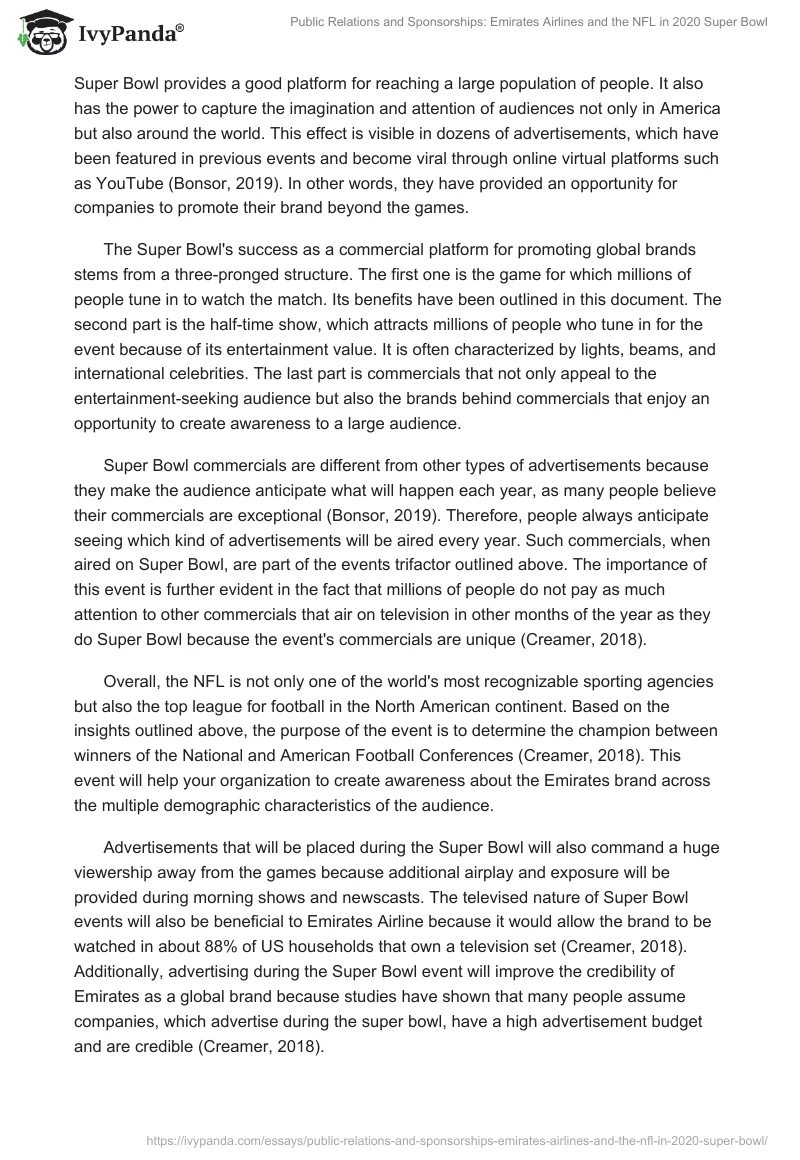Public Relations and Sponsorships: Emirates Airlines and the NFL in 2020 Super Bowl. Page 4