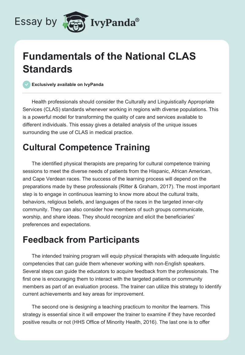 Fundamentals of the National CLAS Standards. Page 1