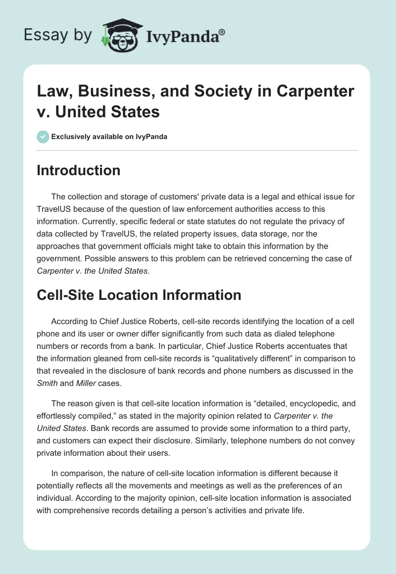Law, Business, and Society in "Carpenter v. United States". Page 1
