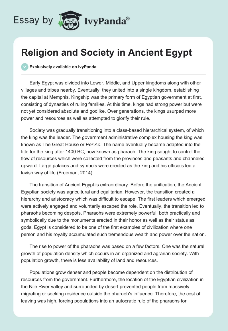 Religion and Society in Ancient Egypt. Page 1